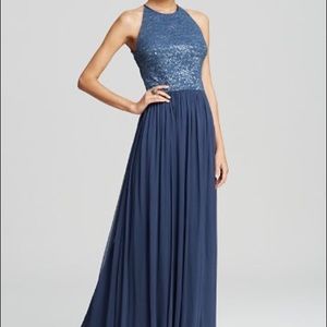 Vera Wang navy gown w Lace Bodice & Chiffon Skirt